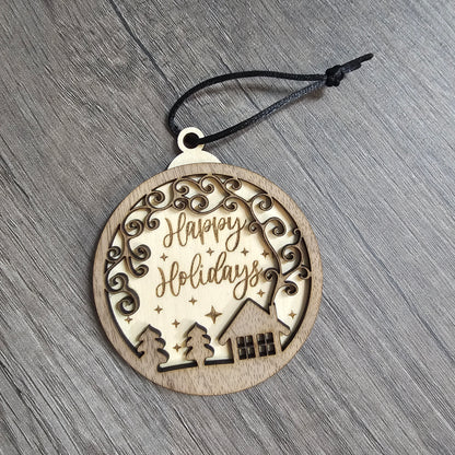 "Happy Holidays" Wooden Ornament